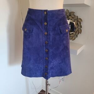 Anthropologie Blue Leather Snap Front Short Skirt Size 14
